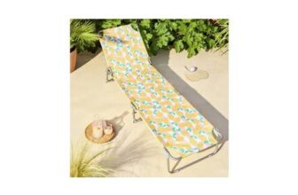 Lemon Print Folding Metal Sunlounger- Yellow