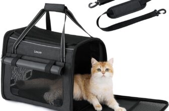 Lesure Foldable Cat Carrier for Travel – Stable Soft Sided Pet Transport Carrier Bag with Breathable Mesh, Car Safety Belt, Shoulder Strap & Removable Mat for Cats & Kittens, 43.5×29.5x34cm, Black