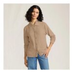 Light Brown Lands End Waffle Knit Collared Jacket