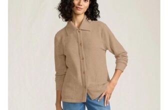 Light Brown Lands End Waffle Knit Collared Jacket