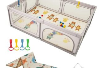 Light Grey Gymax Baby Playpen 206×147 Cm Mesh Walls