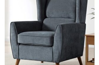 Lily Denim Chenille Wingback Armchair with Wooden Legs