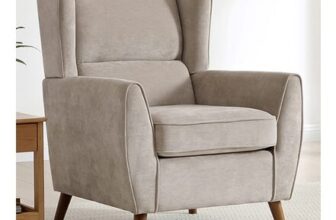 Lily Taupe Chenille Wingback Armchair with Wooden Legs