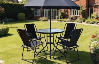 Linea 5-Piece Glass Top Folding Garden Dining Set