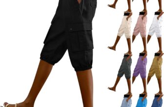 Linen Shorts Women UK Summer Knee Length Cargo Cropped Trousers Multiple Pockets Hiking Work Capri Pants Breathable Holiday Beach Casual Daily Wear