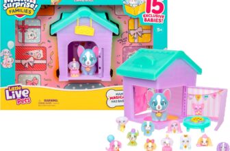 Little Live Pets Mama Surprise Families – Puppy Party Pack, Collect 15 Mini Collectible Puppies and Mama Pup, Fold-Out Playset with Mamas House, Over 80 Puppies to Collect, Fun Gift for Kids