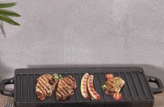 Living and Home 45cm Non-Stick Double Sided BBQ Cast-Iron Reversible Griddle Cookware