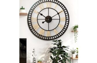 Living and Home 80cm Dia Black Frame Gold Roman Numeral Wall Clock
