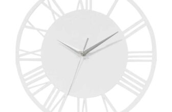 Living and Home Silent Round Wood Wall Clock Roman Numeral – White – Sold and sent by Living and Home