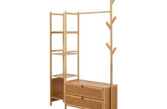Livingandhome 101cm Multi-Functional Wooden Coat Rack with Storage Drawers