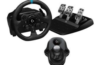 Logitech G923 Racing Wheel and Pedals, TRUEFORCE Force Feedback Logitech G Driving Force Shifter – Real Leather, Sim Steering Wheel