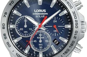 Lorus Mens Solar Chronograph Watch With Blue Dial And Silver Strap 100M WR (RZ503AX9) Sold By GB Watch Shop – With Code