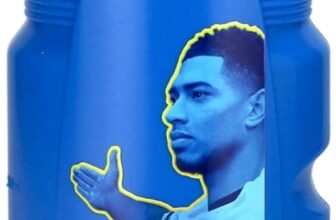 Lucozade Sport x Jude Bellingham England Football 1L Sports Water Bottle leak proof, with sports cap & measuring strip, in yellow & blue