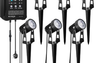 MALORY Garden Lights Mains Powered, 16.5M, 6-in-1 Outdoor LED Spotlight with Transformer, 2700K Warm White, IP65 Waterproof Garden Spike Lights Pathway Lighting for Lawn, Yard, Driveway
