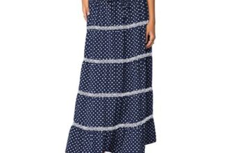 MAYFASEY Womens Boho Polka Dot Maxi Skirt E