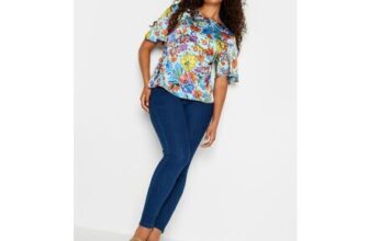 M&Co Light Blue Floral Tie-Back Blouse