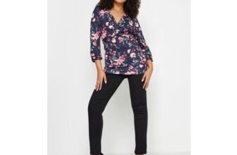 M&Co Petite Navy Blue Floral Twist Front Top