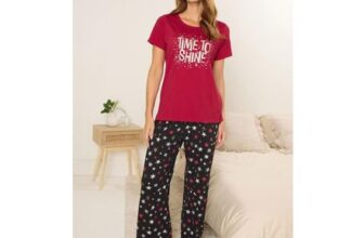 M&Co Red Time to Shine Cotton Wide-Leg Pyjama Set