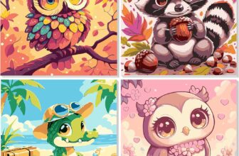 MEIYUDA DIY 4 Pack Paint by Numbers for Children with Frame Animal, Owl Paint by Numbers Kits Kids Ages 4-8-12, Arts and Crafts for Beginner Drawing Paintwork Wall Art 20x20cm