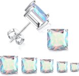 MILACOLATO 5 Pairs 925 Sterling Silver Stud Earrings for Womens Cubic Zirconia Hypoallergenicr Ear Studs AB CZ Earring for Women 20G/18G 4/5/6/7/8MM