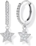 MILACOLATO Dangle Silver Hoop Earrings for Women 18K Gold Dangly Drop Small Hoop Hypoallergenic Huggie Tiny Star Moon EviL Eye Sleeper Cute Earrings Earings for Women Ladies