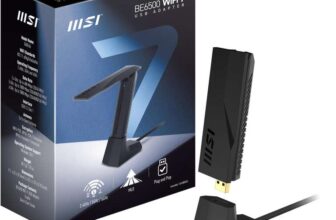 MSI BE6500 WiFi 7 Tri-Band USB Adapter, 6GHz Band, Support Multi-Link Operation (MLO), 4096-QAM, Plug and Play, WPA3 Network Security
