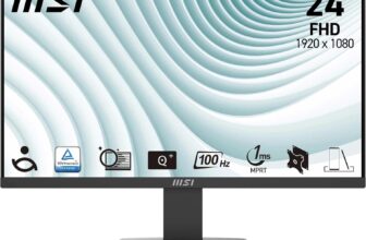 MSI PRO MP2412 23.8 Inch Full HD Office Monitor – 1920 x 1080 VA Panel, 100 Hz, Eye-Friendly Screen, VESA Mountable, Built-in Speakers, Display Kit Support, Tilt Adjustable – HDMI 1.4, DP 1.2a