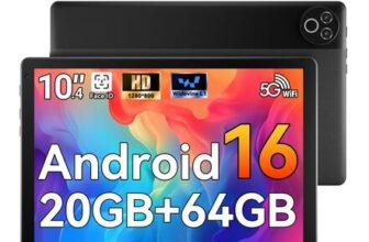 MUISOO Android Tablet 10.4, 20GB RAM, 64GB ROM, 1TB-Expand, Black