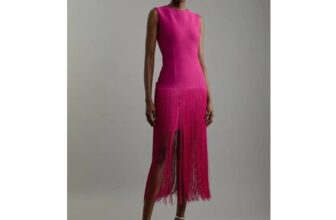 Magenta Bandage Knitted Dress with Tassel Hem