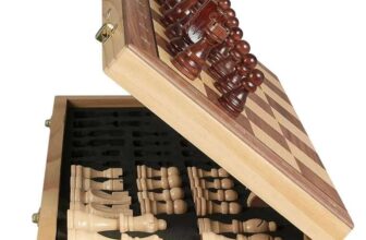 Magnetic Wooden Chess Set 15 Foldable Board Game with Storage and Extra Queens – Brown Chess-B