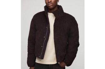 Man Boxy Fit Textured Velour Funnel Neck Puffer Jacket