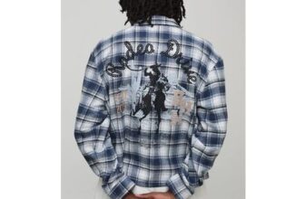 Man Oversized Boxy Western Embroidered Check Long Sleeve Shirt