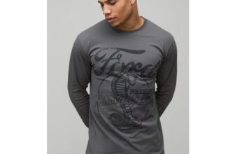 Man Relaxed Fit Ford Mustang License Printed Long Sleeve T-Shirt