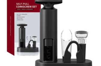Manual 5-in-1 Self-Pull Corkscrew Wine Opener Kit with Stand
