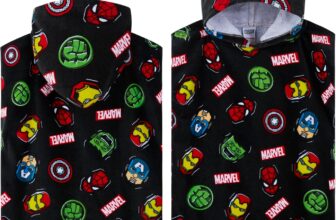 Marvel Spiderman Bath Towel with Hood for Kids Teenagers Absorbent Changing Robe Poncho Towel for Swimming Bath Shower Beach Towel Holiday Essentials (Multi Avengers, 10-13 Years)