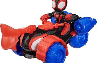 Marvel Spidey and His Amazing Friends Miles Spin Morales Techno-Racer Toy Vehicle with 7.6-cm (3 inch) Action Figure, Accessory, Super Hero Toys, Ages 3