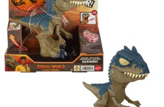 Mattel Jurassic World: Chaos Theory Netflix – Chomp Chomp Mega Roar Allosaurus Dinosaur Toy with Sound & Stretchable Jaw Tendons