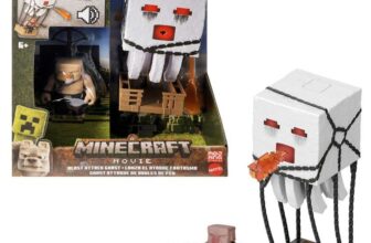 Mattel Minecraft Action Figure Set, Blast Attack Ghast with Lights, Sounds, Launcher & Projectile, JFB69