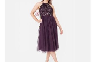 Maya Embellished Halter Neck Midi Dress, Berry or Emerald
