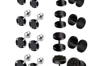 Mayhoop 8 Pairs Stainless Steel Stud and Hoop Earrings Black