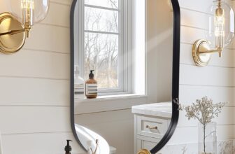 Melodieux Black Bathroom Vanity Mirror for Wall, 55×75 cm Metal Framed Wall Mirror Oval, Decorative Mirror for Bedroom Living Room Entryway Horizontally or Vertically