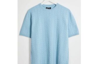 Mens Blue Textured Front Knitted T-Shirt
