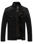 Mens Casual Cotton Jacket Outdoor Lightweight Full-Zip Military Style – Black L