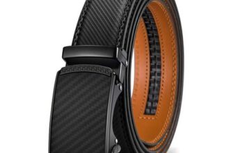 Mens Leather Ratchet Belt 3/8,Trim to Fit 30-36Waist Adjustable