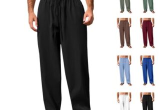 Mens Linen Cotton Pants with Pockets, Black