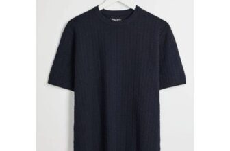 Mens Navy Textured Knitted T-Shirt