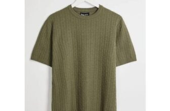 Mens Sage Textured Front Knitted T-Shirt