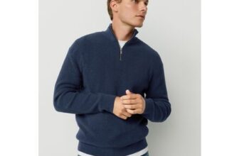 Mid Blue Regular Fit Ribbed Chenille Quarter Zip Jumper