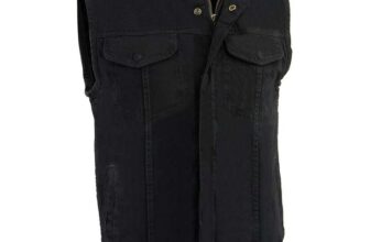 Milwaukee Leather MDM3000 Mens Brute Concealed Snap Black Denim Club Style Vest w/Hidden Zipper – Size 4XL