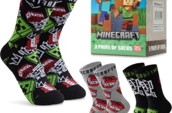 Minecraft Boys Socks 3 Pack or 5 Pack – Cotton-Rich Crew Kids Ankle Socks Everyday School Sports – Gaming Gifts for Boys